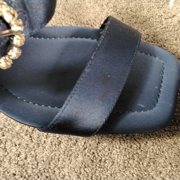 Anne Klein iFlex Josie Heeled Sandals Womens 5.5 M Navy Blue Satin Rhinestone - Picture 5 of 13